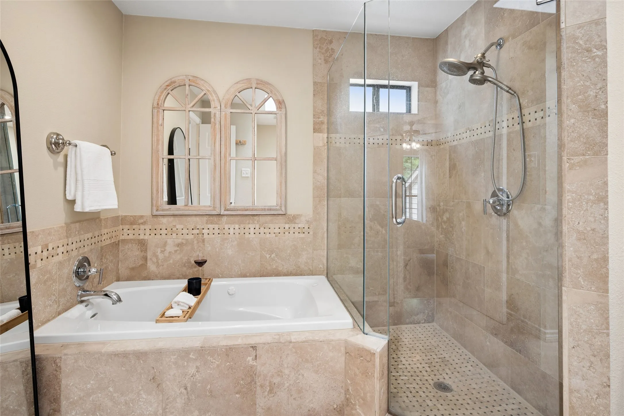 Unwind in the jetted tub or full surround tile shower.
