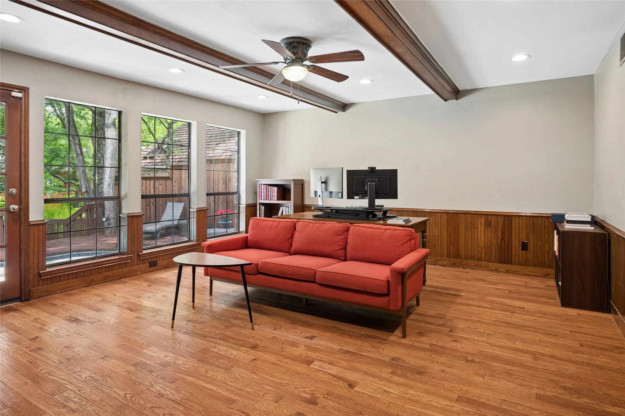 The private study offers a quiet sanctuary and a peaceful view and exit to the backyard.