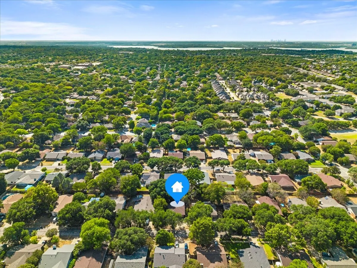 Aerial view of the surrounding neighborhood.