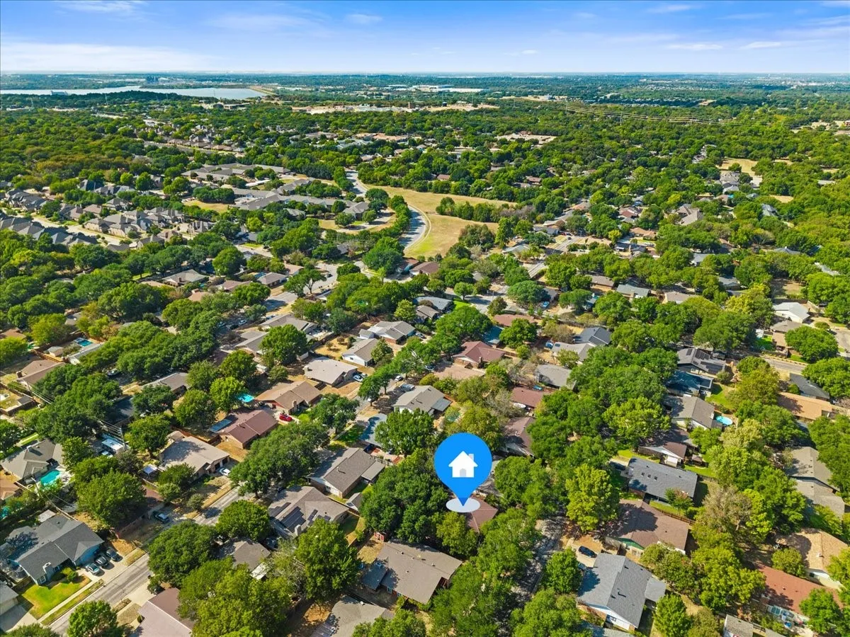 Aerial view of the surrounding neighborhood.