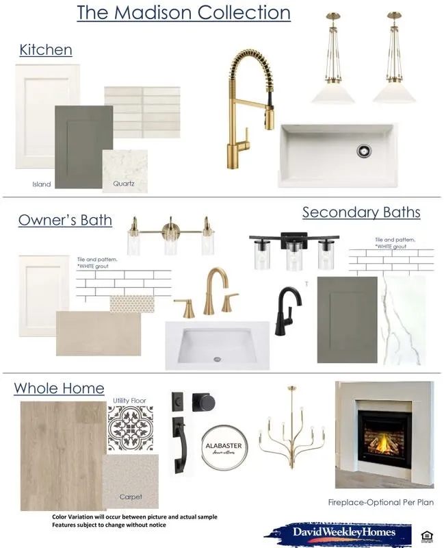 Design Selection Overview. Presenting material and fixture options for various areas of the property