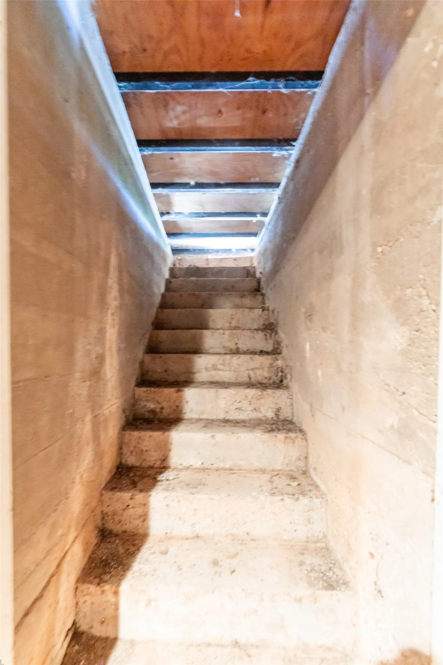 Stairs to external storm shelter hatch
