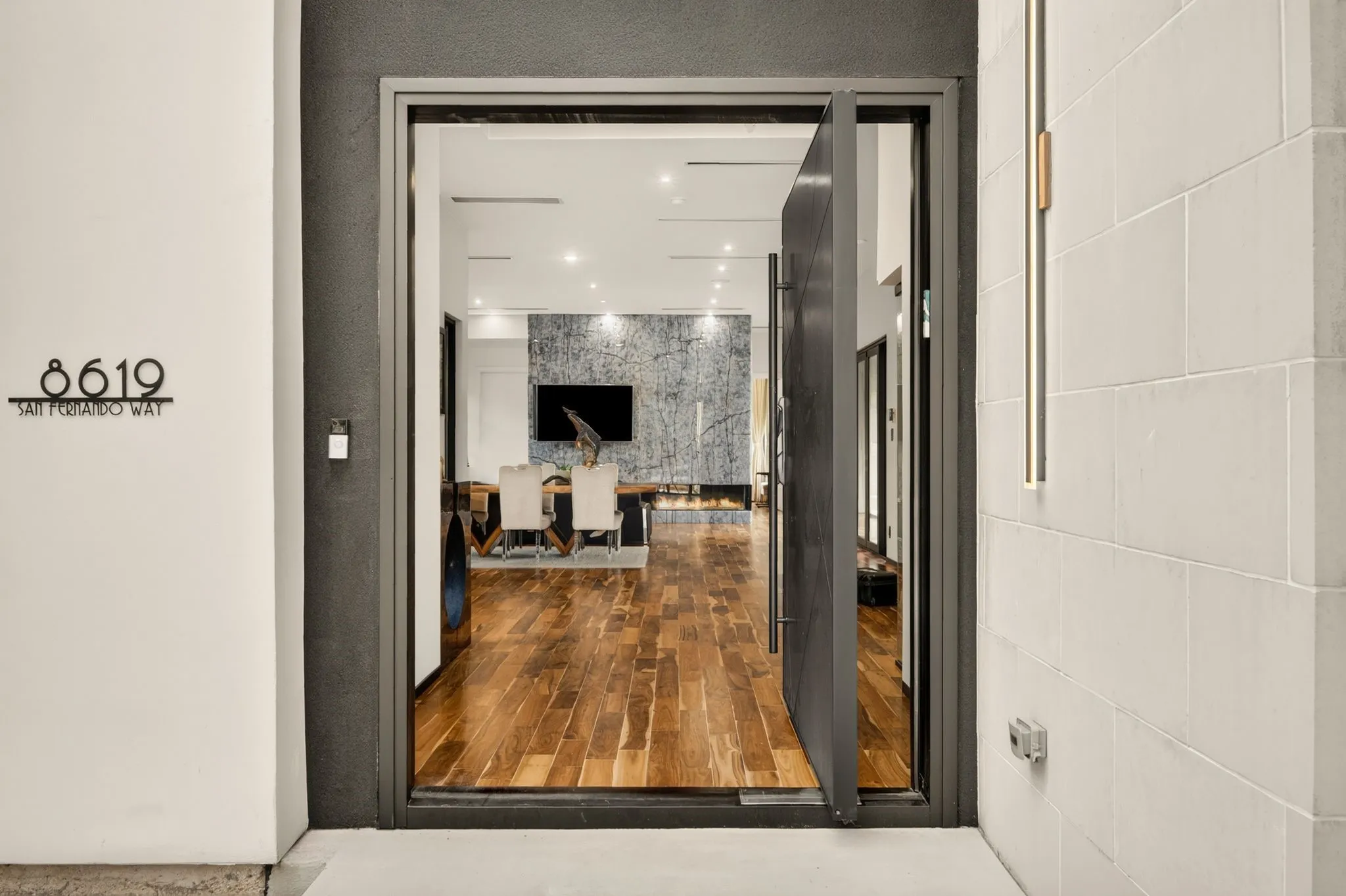 Modern entry door with sleek hardware