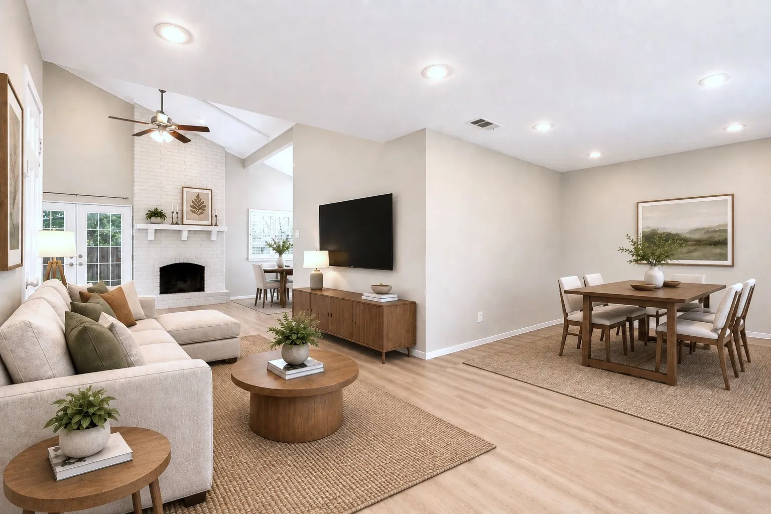 Great room with high ceilings and flexible floorplan. Virtual Staging