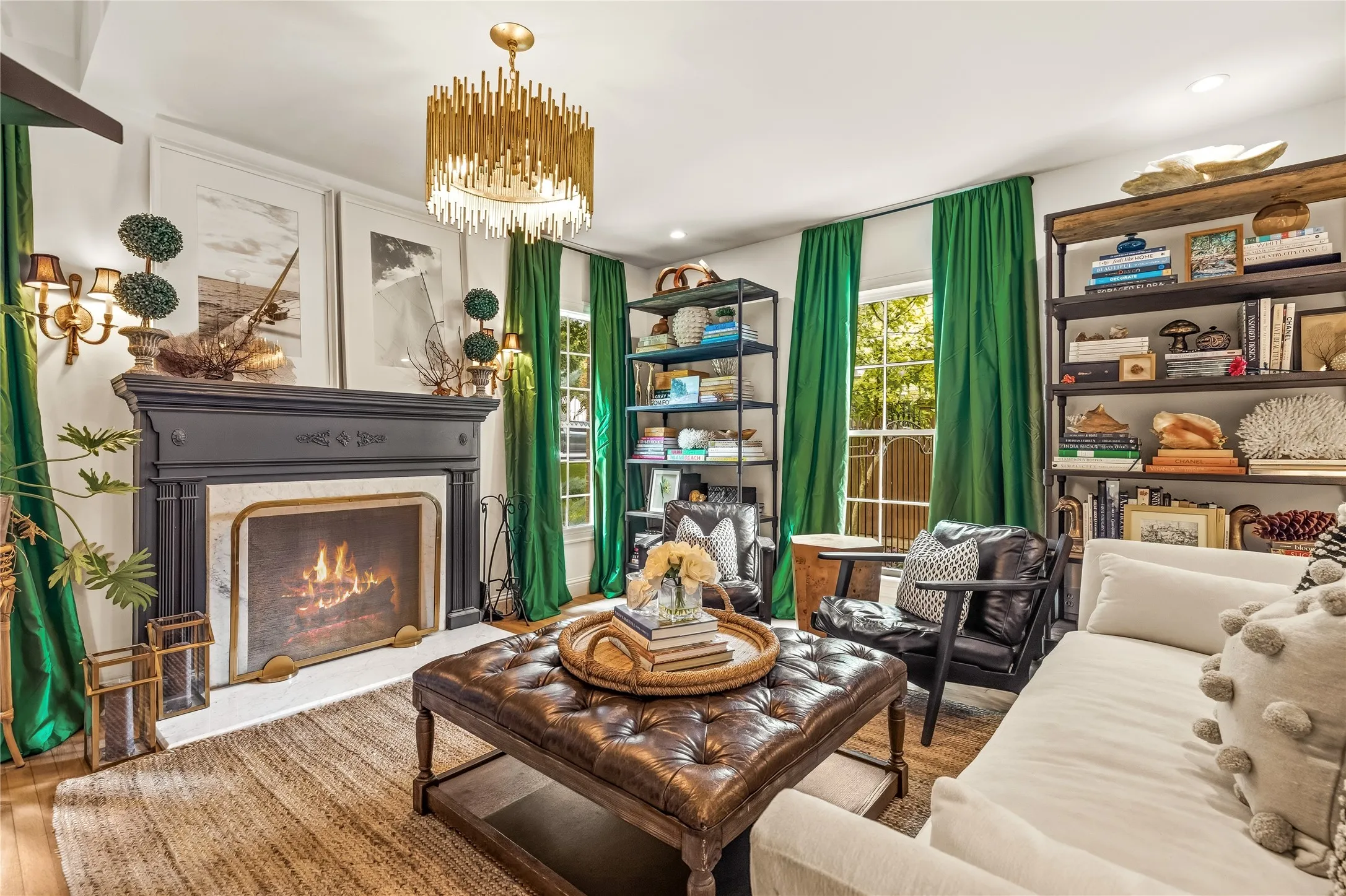 Formal Living with original fireplace and sconces