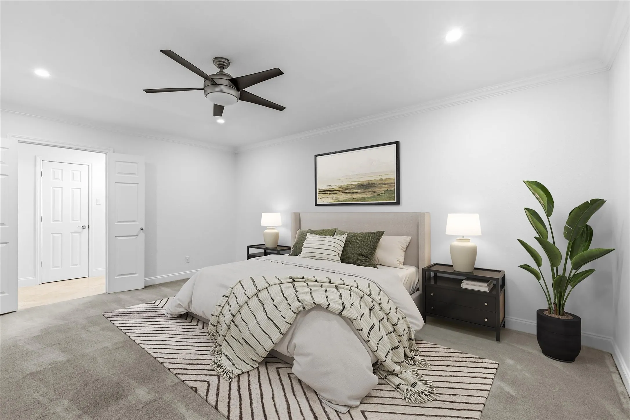 First floor large private primary retreat with en-suite bath, dual walk-in closets and dressing area....*virtually staged to show potential*