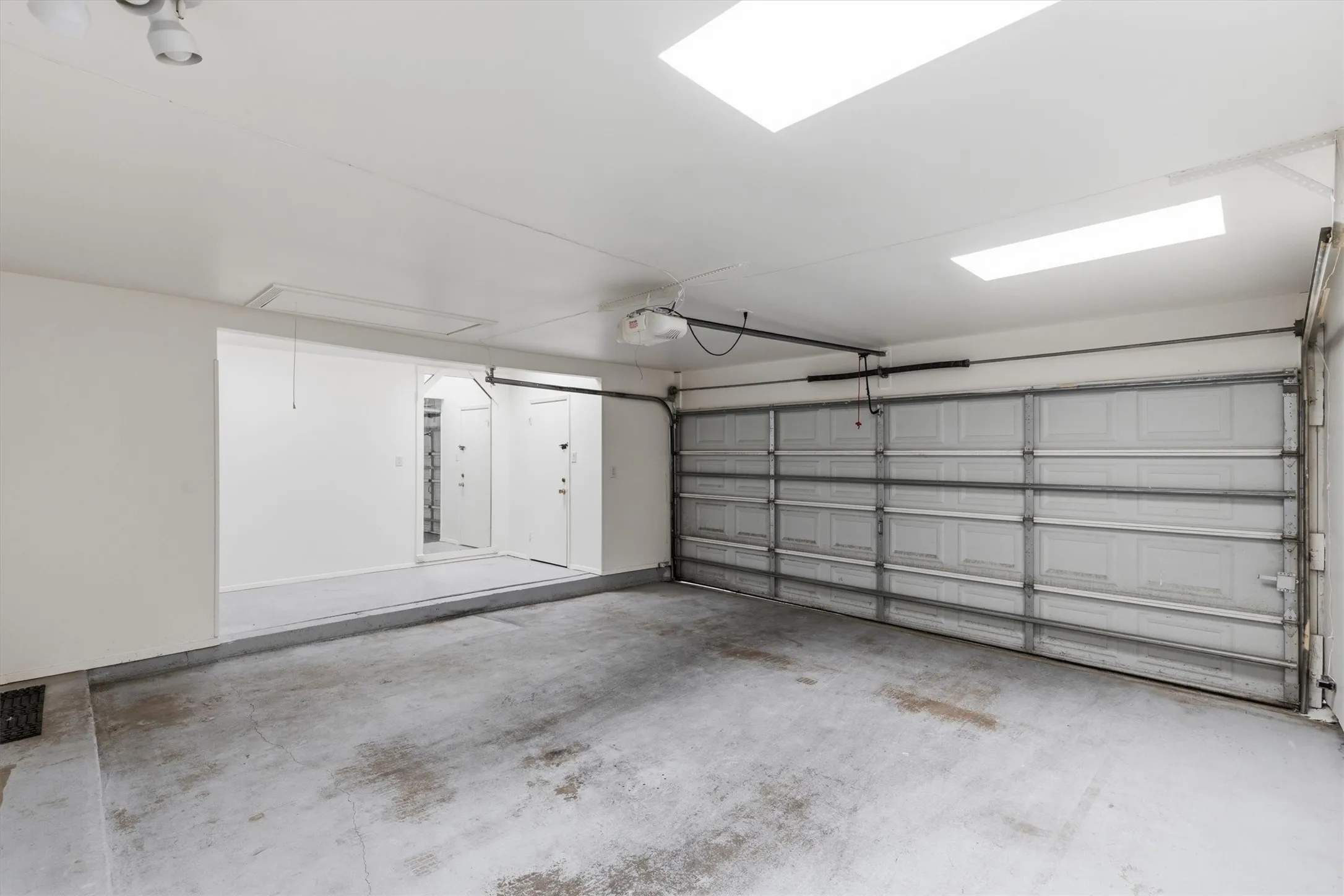 Oversized detached two car garage with two closets, bonus space and skylights for great lighting throughout the day...