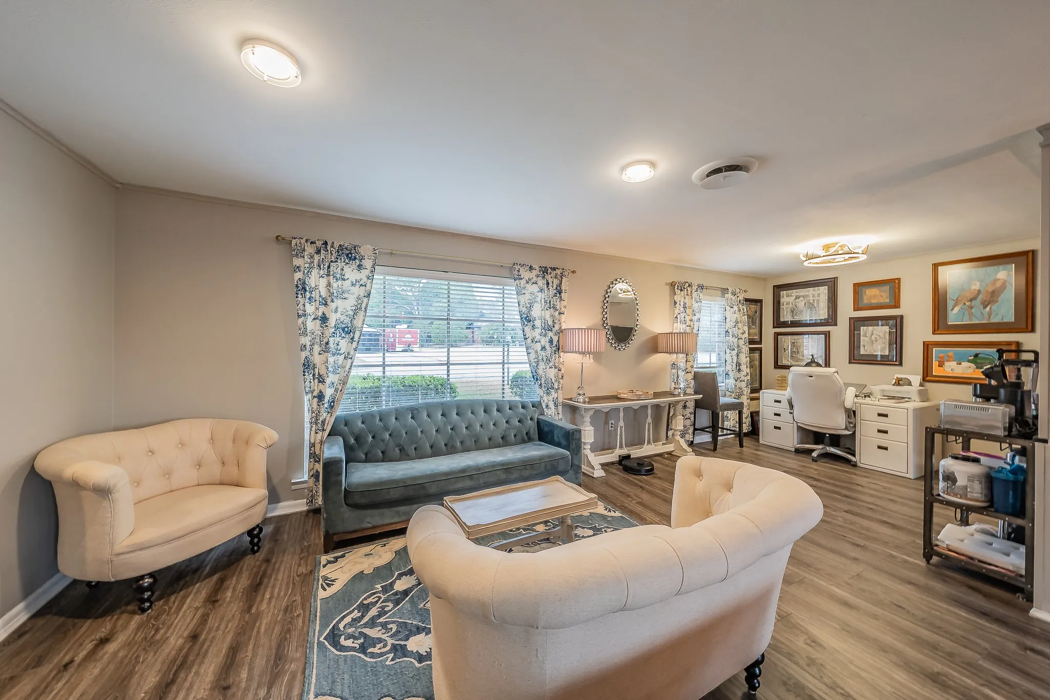 Wood-finish flooring throughout