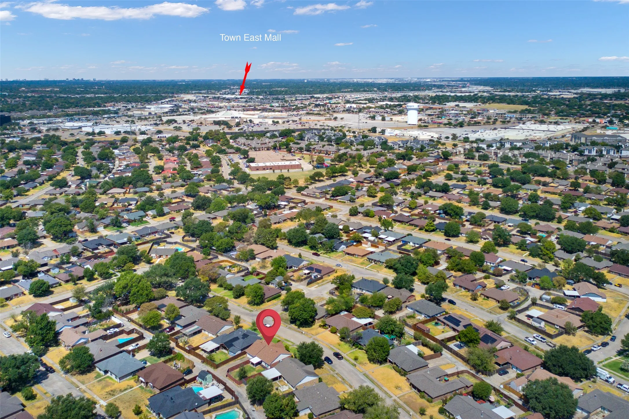 Looking towards Town East Mall from home. Poteet High School is halfway between on right.