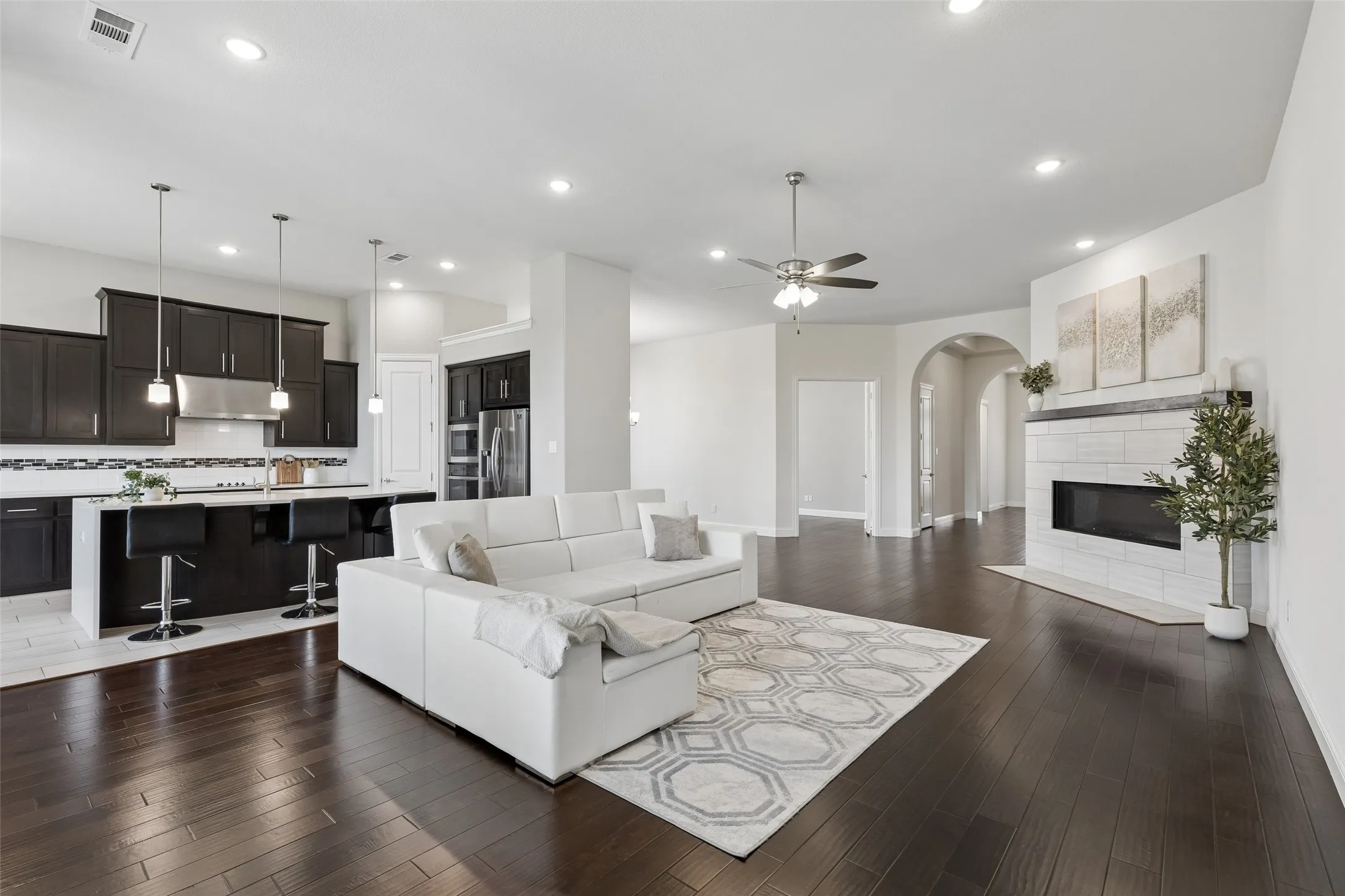 Whether dinner is being prepared or everyone is settling in for the evening, the open kitchen and living area keep everyone connected.