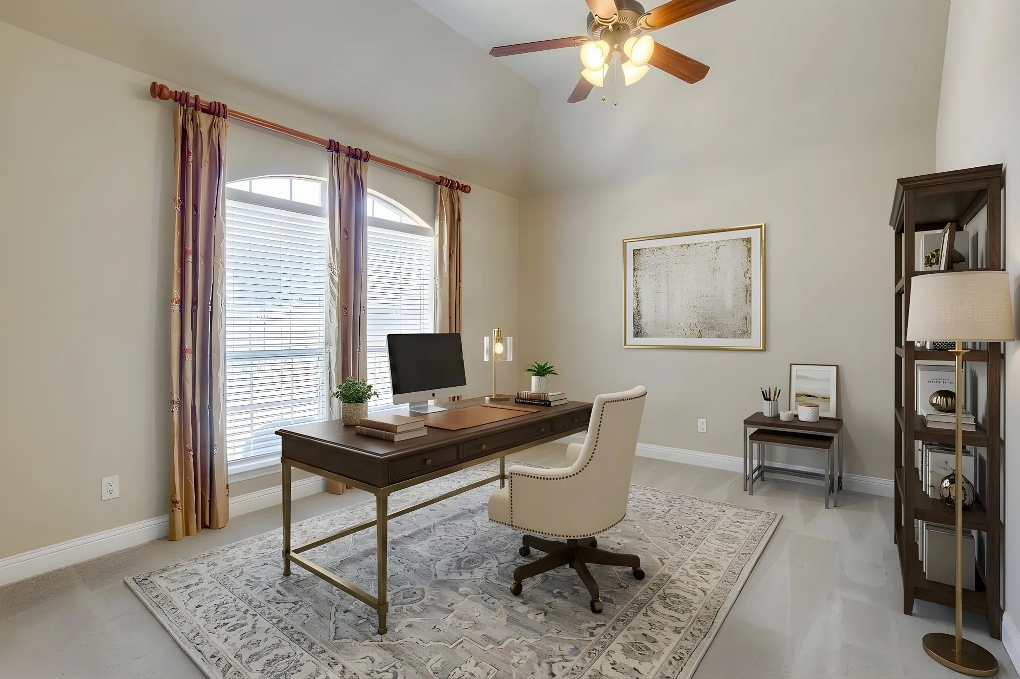 Formal Living Room Virtually staged as a Home Office.
