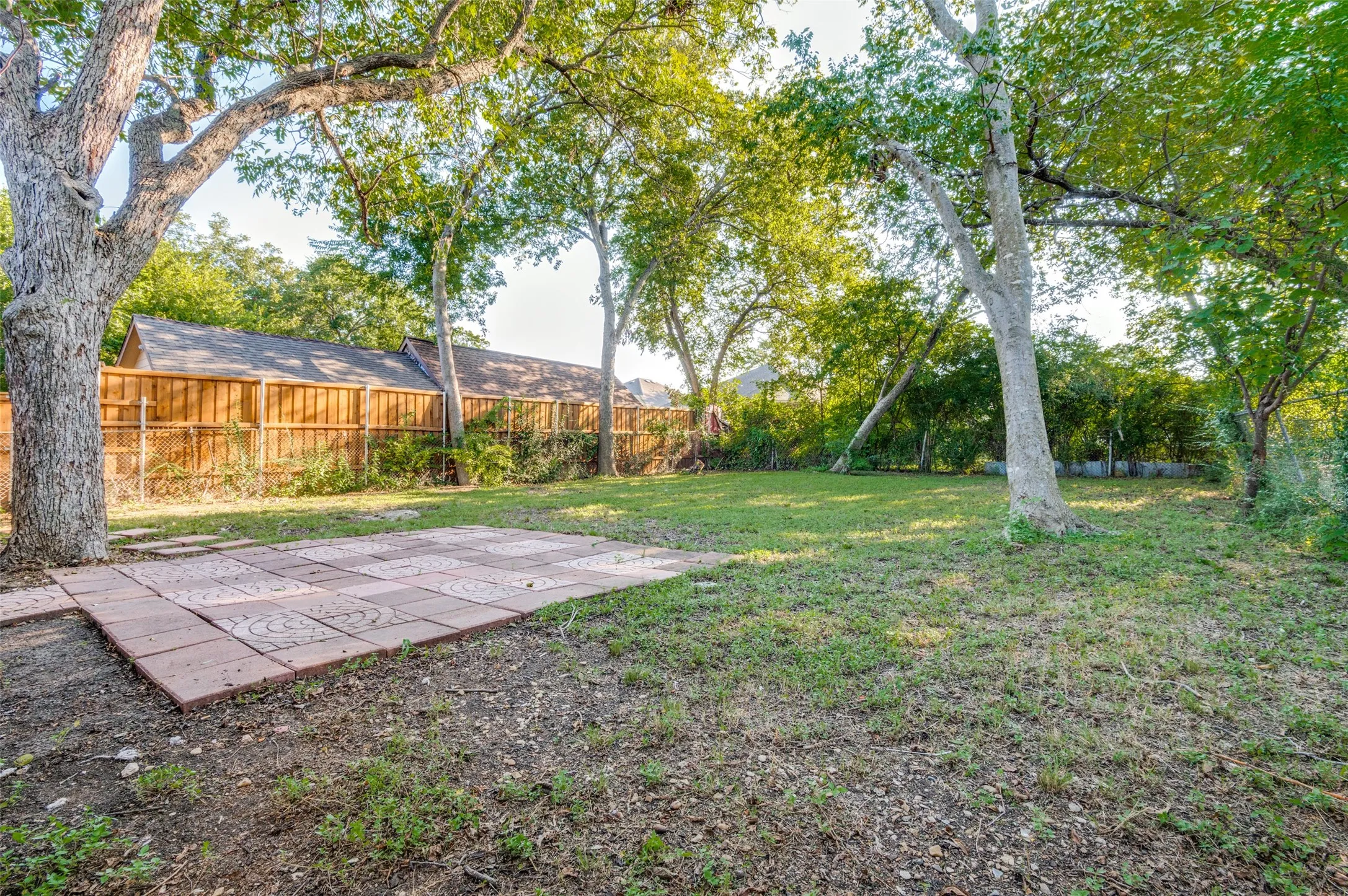 View of fenced backyard
