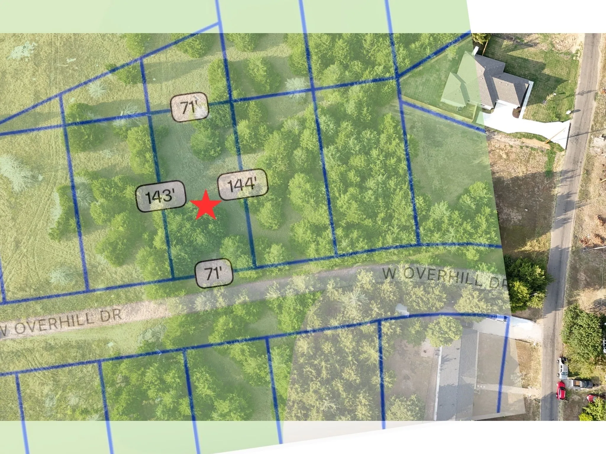 Plat Map. Illustrating property boundaries and dimensions with an aerial overlay