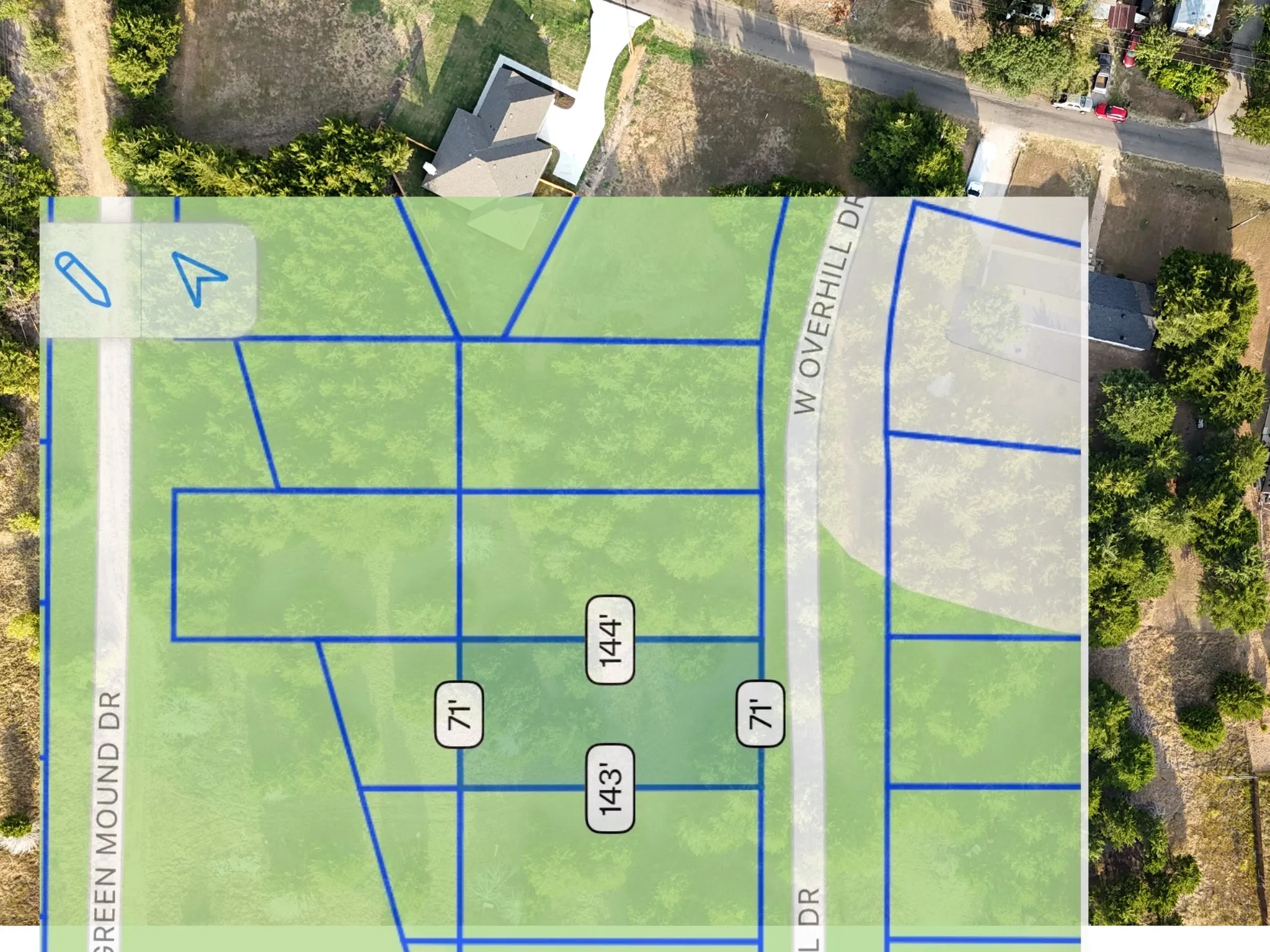 Aerial Property Map. Illustrating lot lines and property dimensions on the property