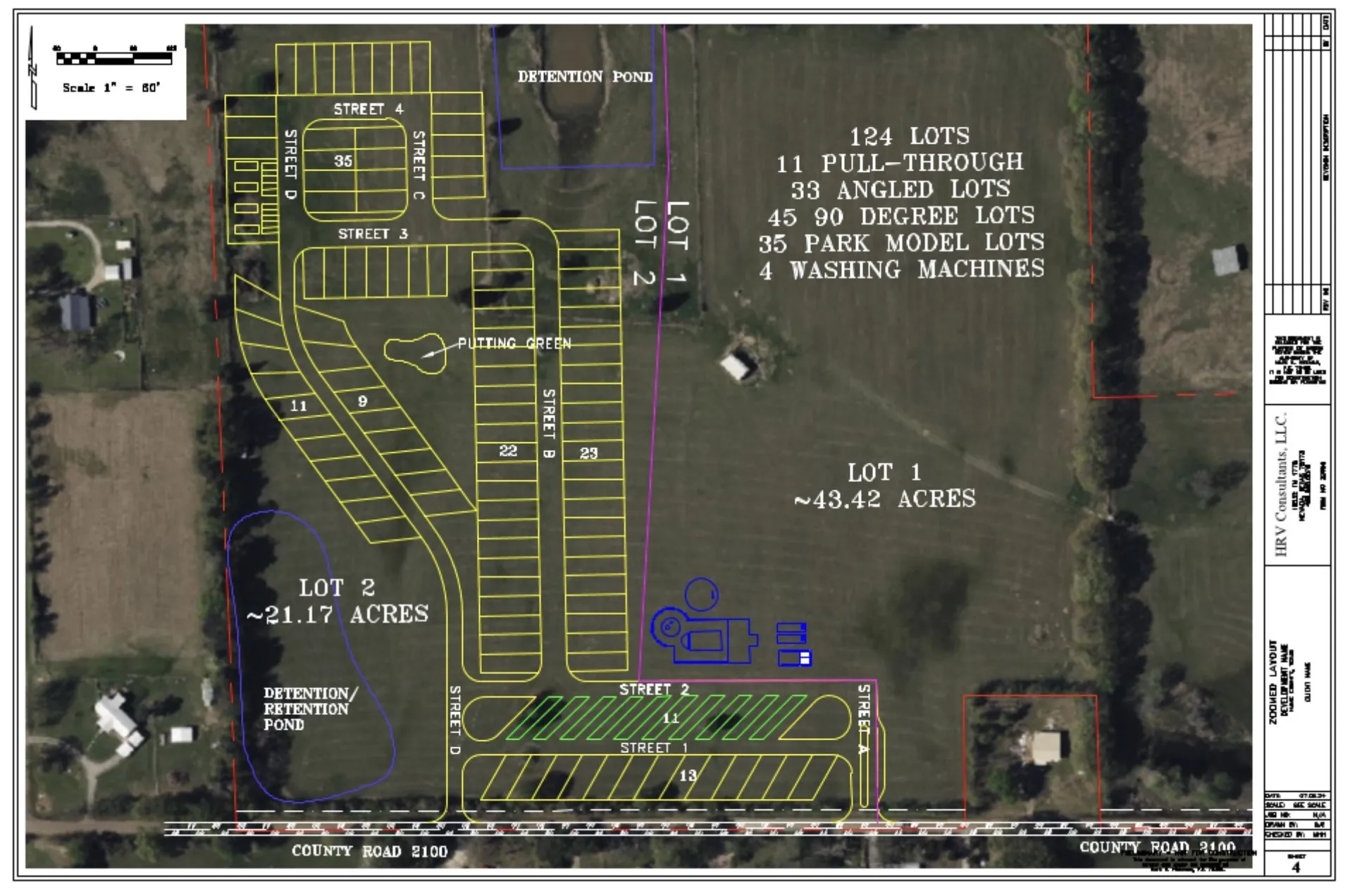Site Plan. Depicting the layout of Lots 1 and 2, including lot counts, types, and acreage for the property