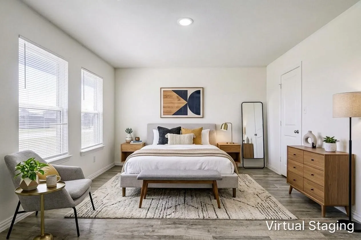 virtually staged primary bedroom