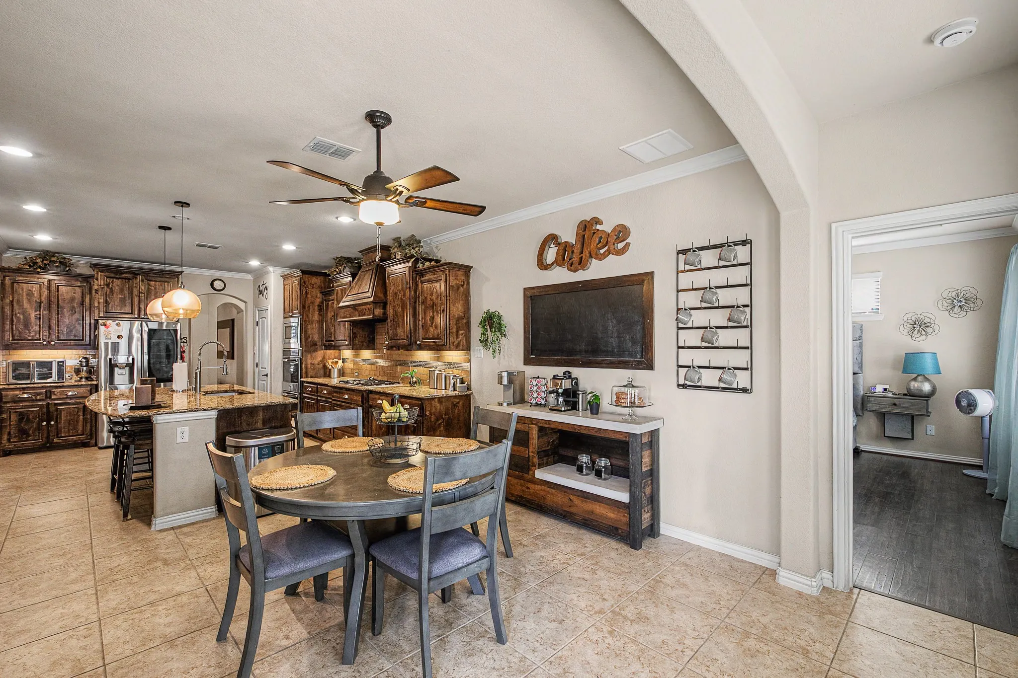 Eat-in Kitchen with Island, double ovens, gas cooktop and lots of storage!