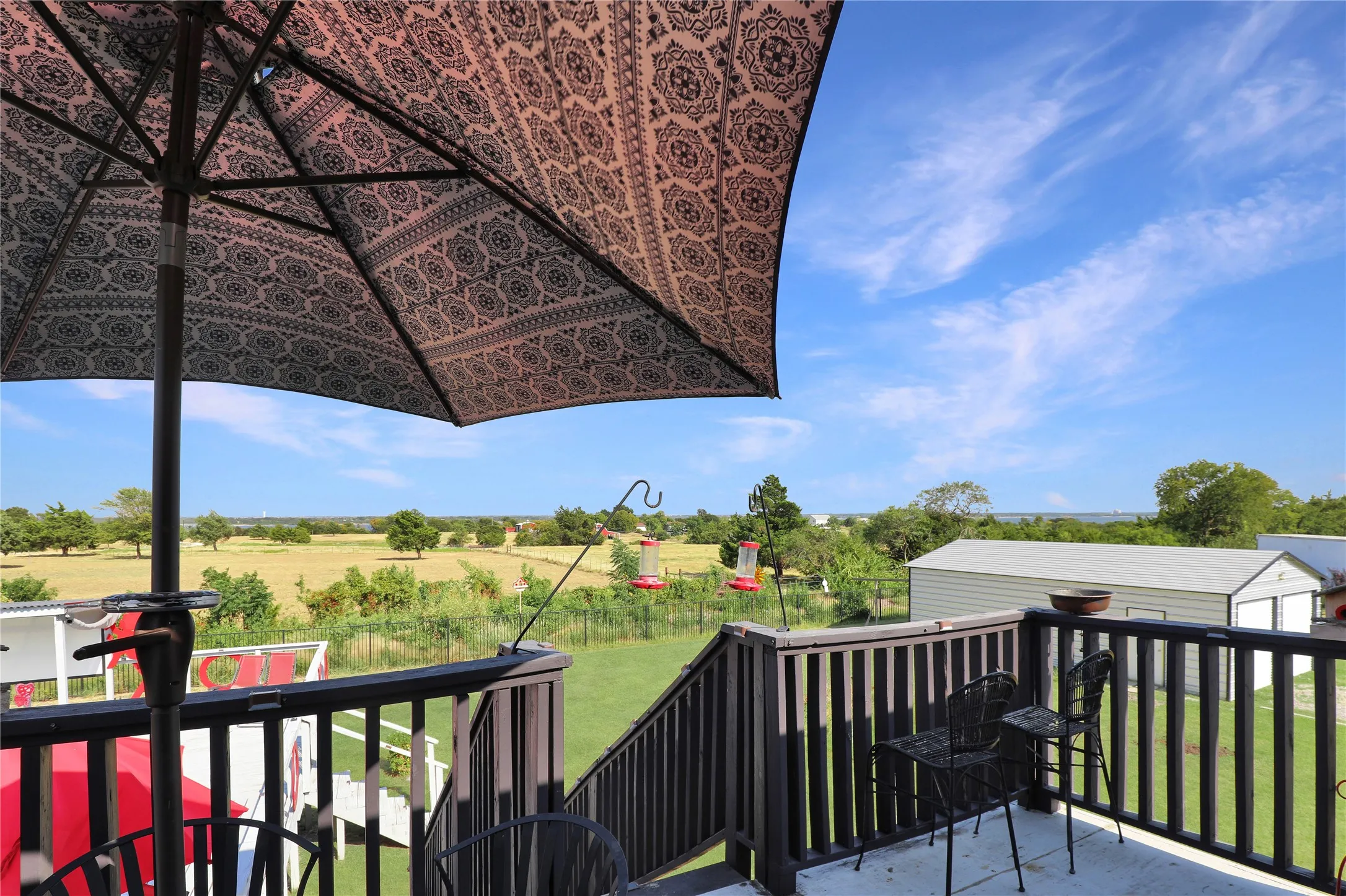 Outdoor balcony with views of Lake Lavon