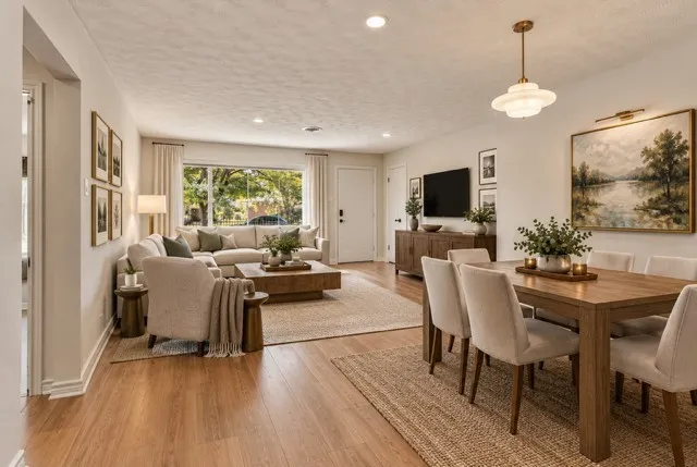 Reimagined with living room and dining room furniture placement idea