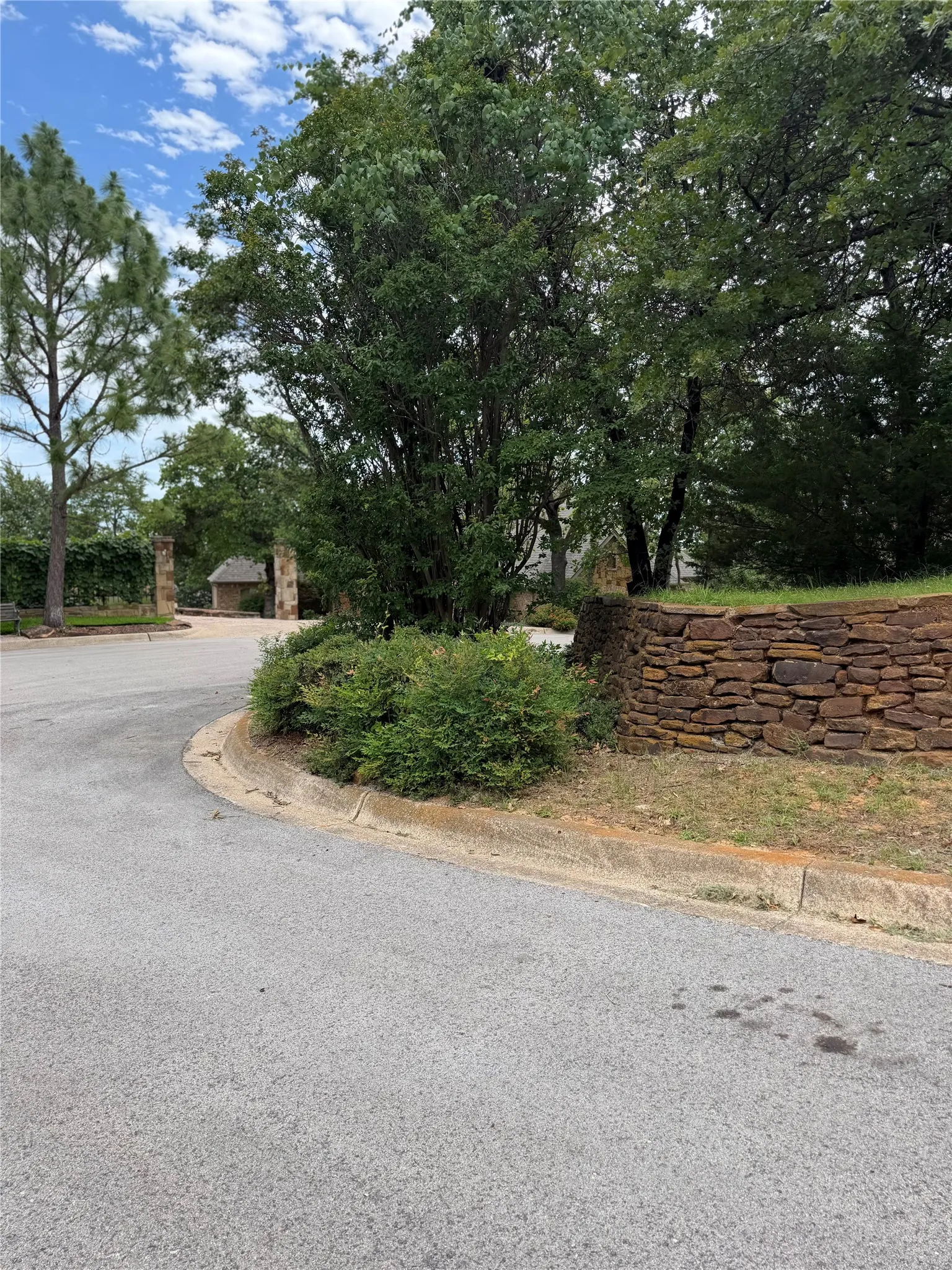 Curved asphalt roadway with concrete curbing