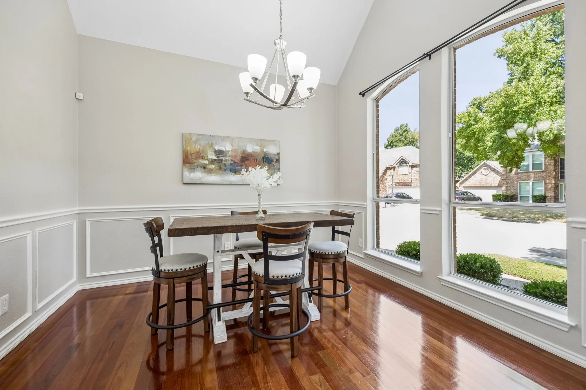 Dining room boasts picture frame molding