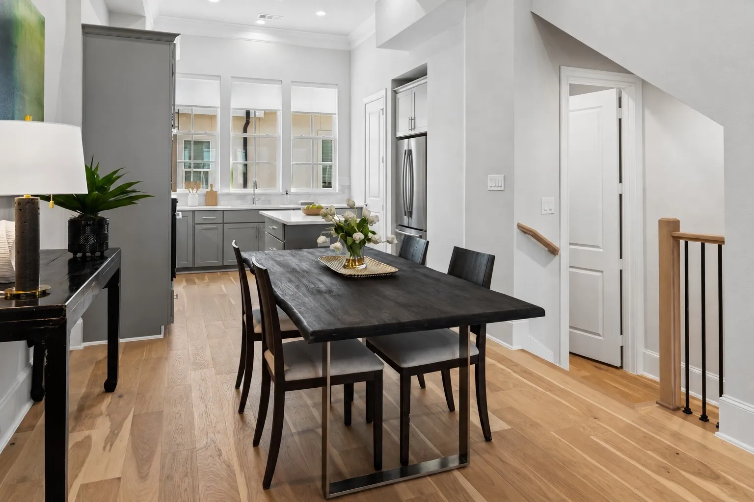 Image virtually staged with refrigerator and accessories to show use of space. Refrigerator is not included.