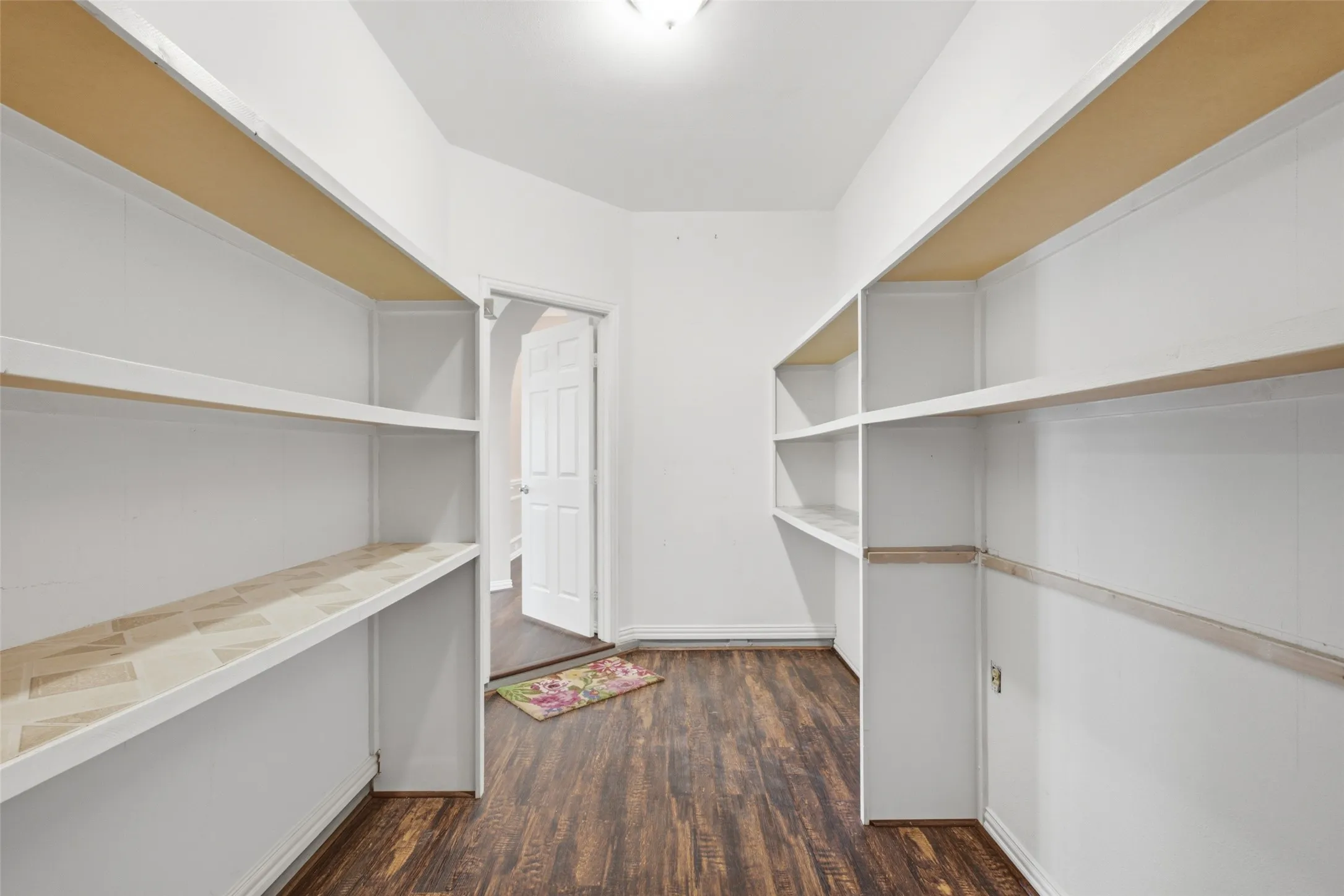 Large storage room walk-in with floor-to-ceiling shelving plus hanging space