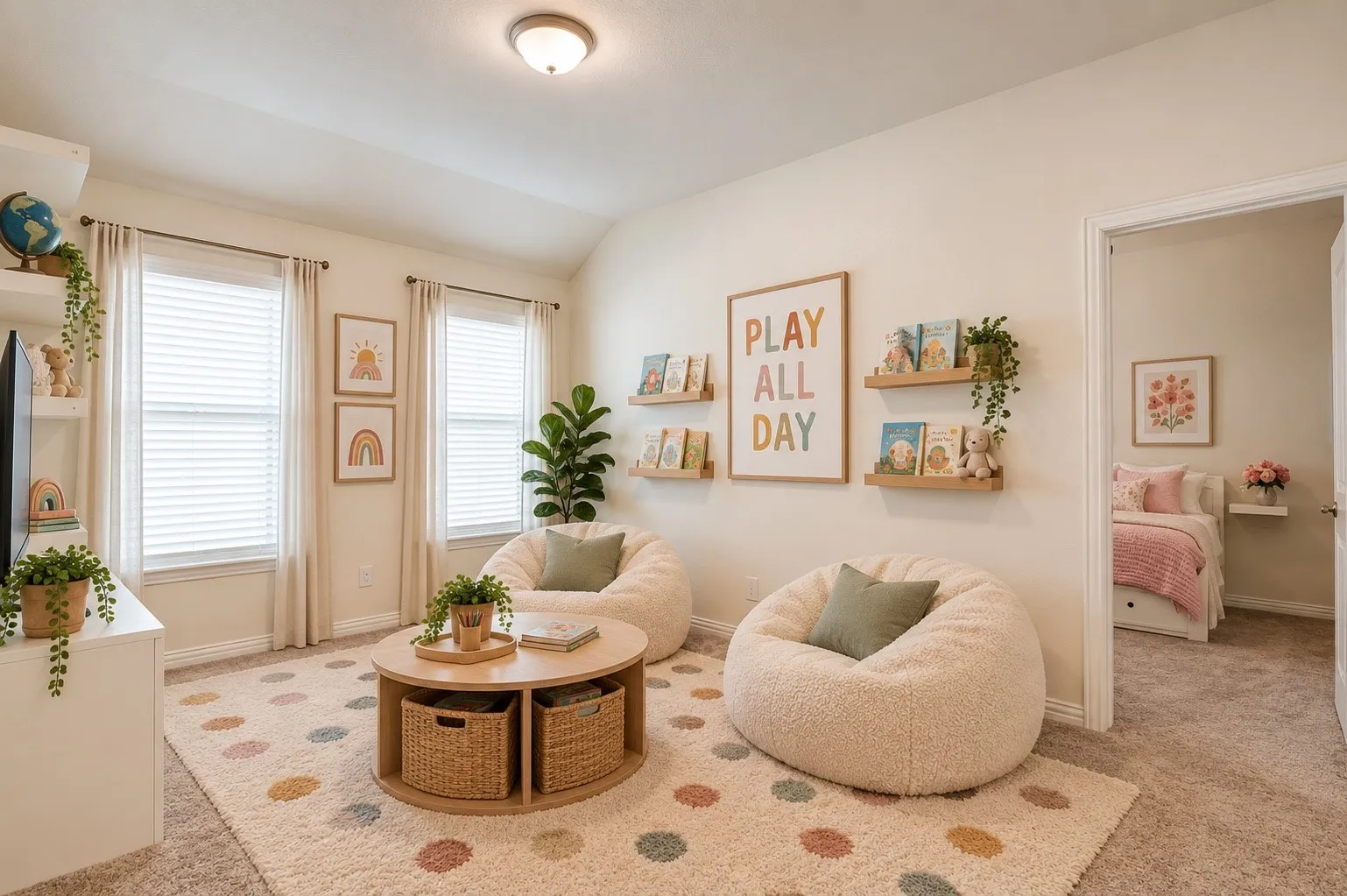 Vaulted ceiling with a flush-mount light fixture