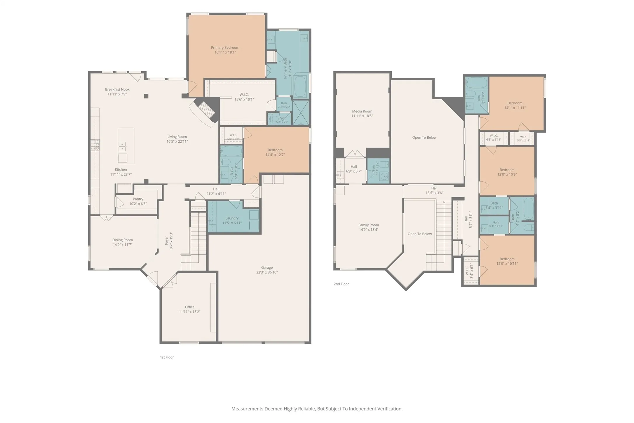 A clear layout of the home's first- and second-floor design, showing room flow and the overall functional footprint of this Lantana home.