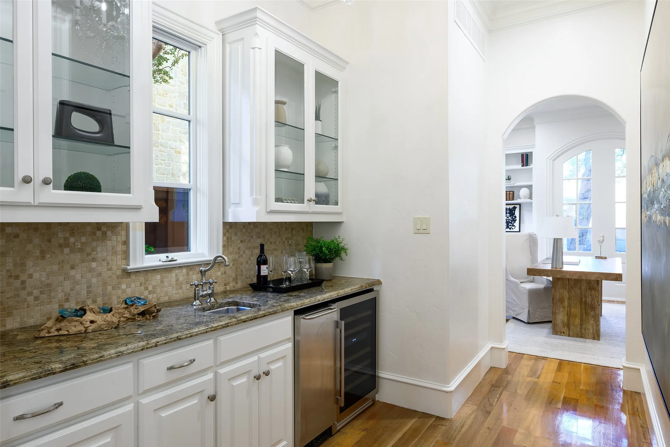 Wet Bar with wine Cooler and Ice between Living/Office and Family Room