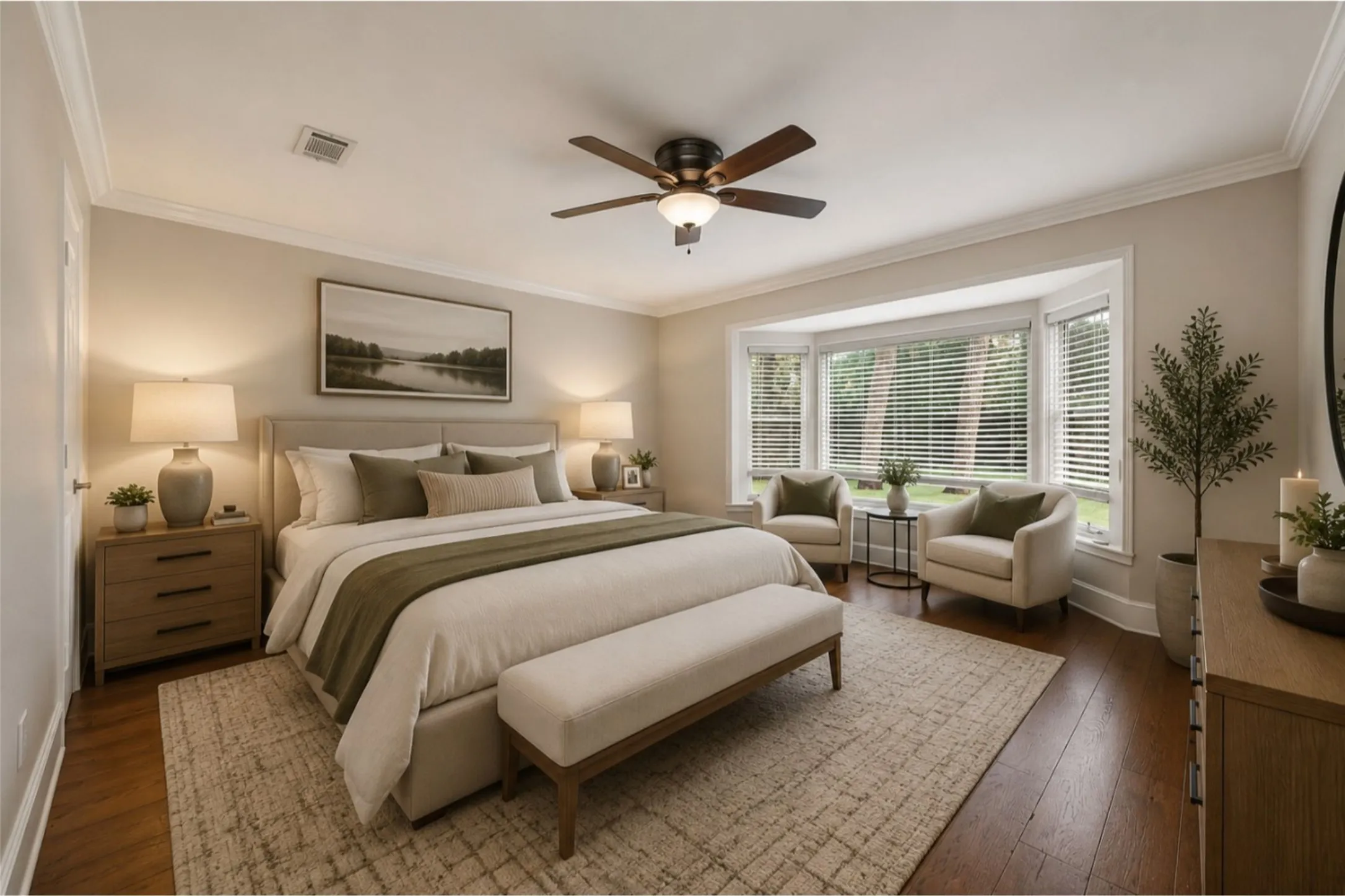 Virtually staged primary bedroom