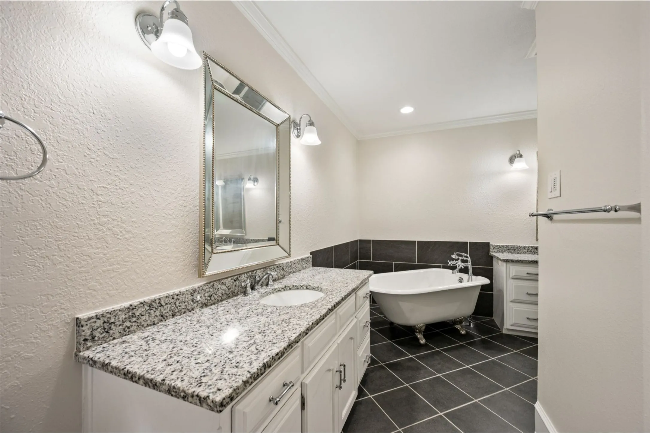 Updated primary bath with dual vanities