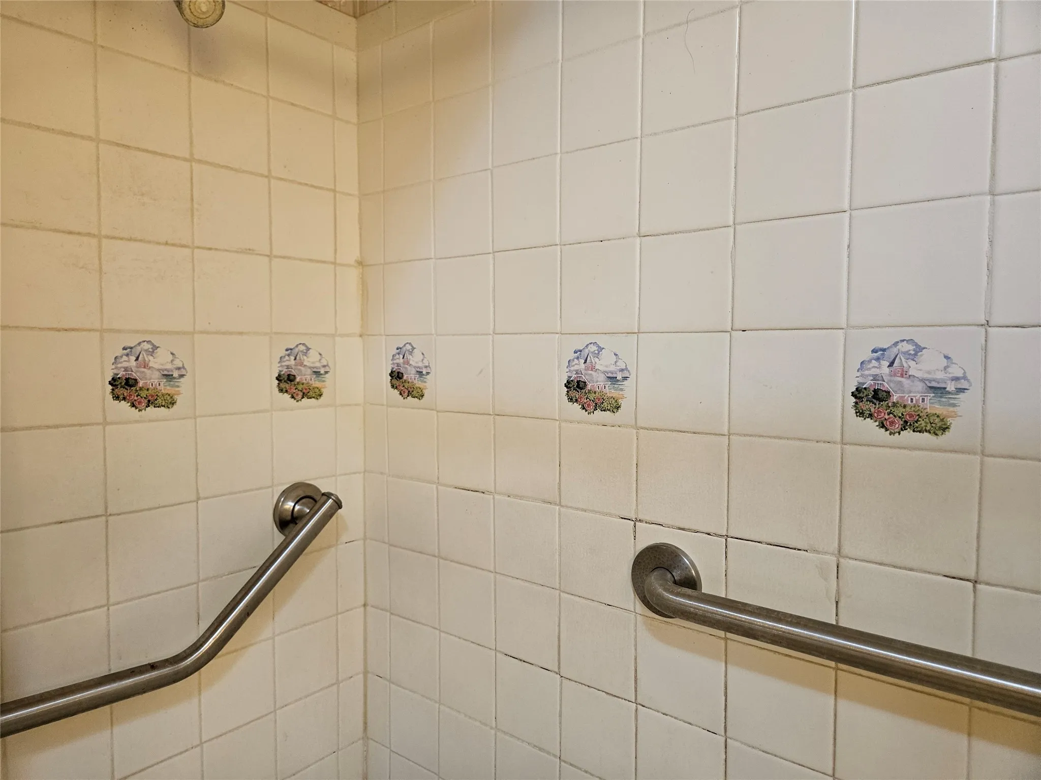 Bathroom view of tiled shower