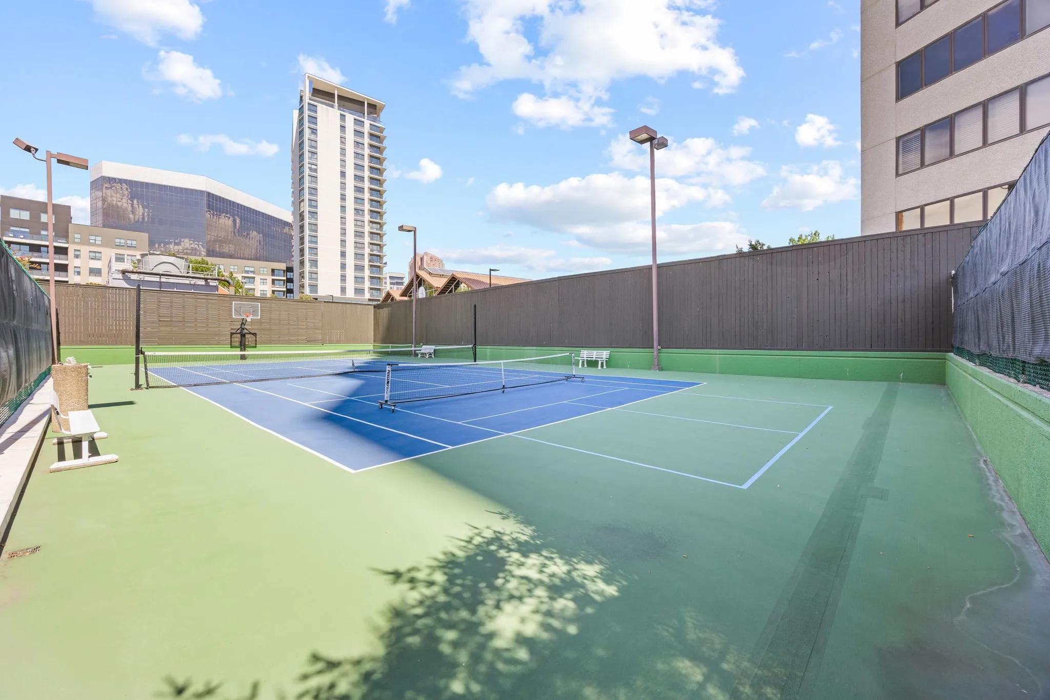The building also offers tennis, pickleball, and basketball courts, providing plenty of options to stay active and enjoy your favorite outdoor sports without leaving home.