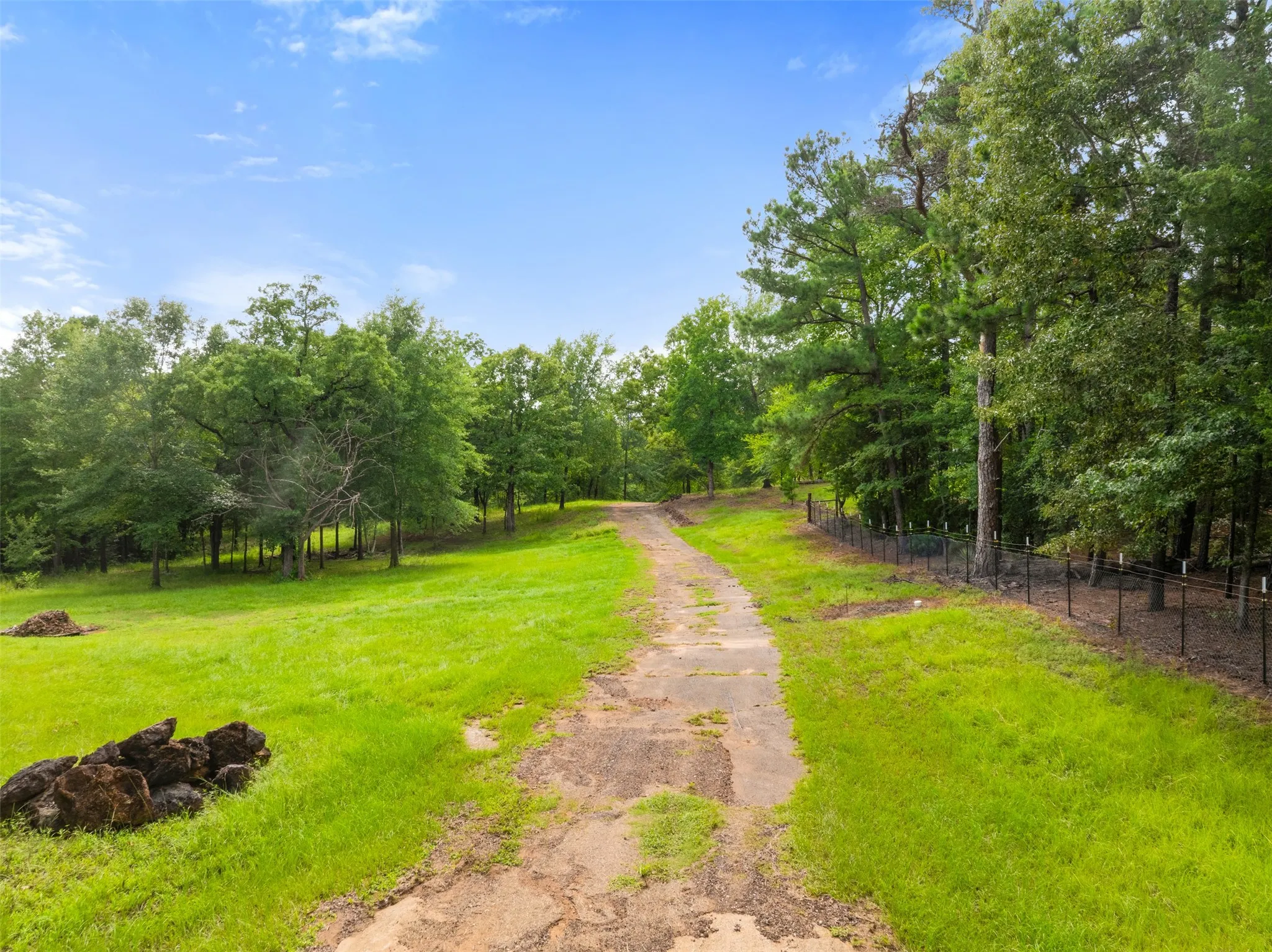 Driveway through grassy field