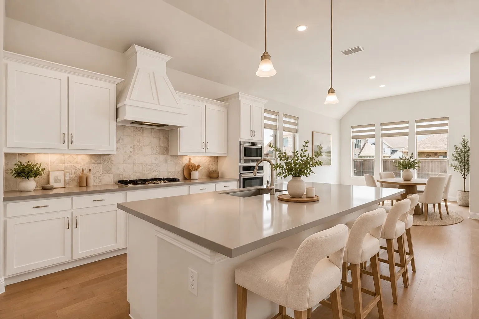 Virtually staged kitchen and dining