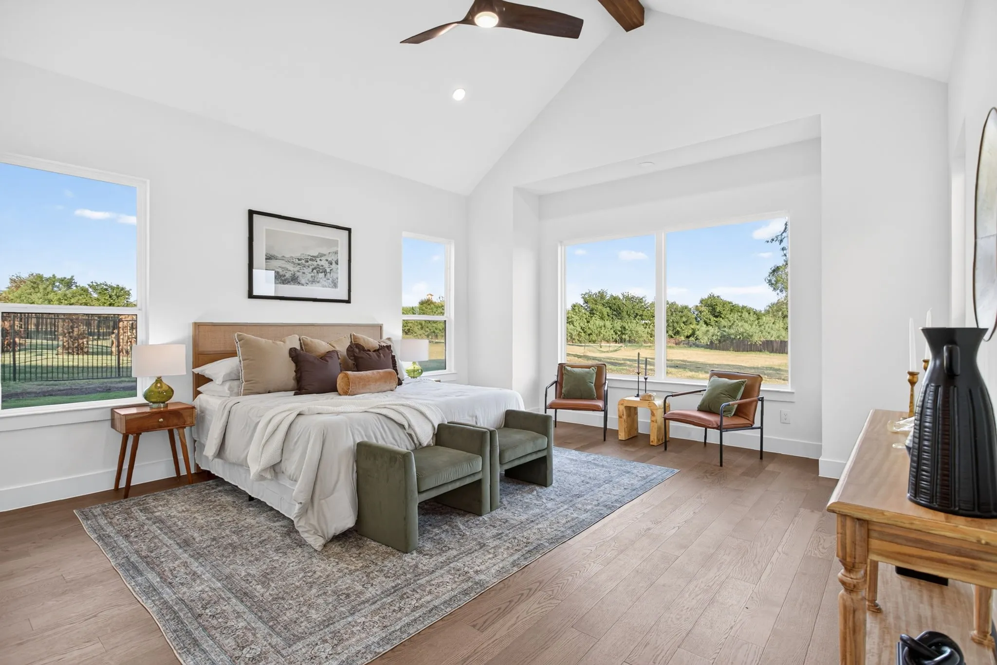 THIS is primary suite. Vaulted ceiling, gorgeous views everywhere you look...
