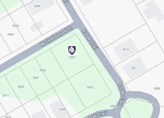 Property Map. Displaying a specific area with delineated parcels and street names