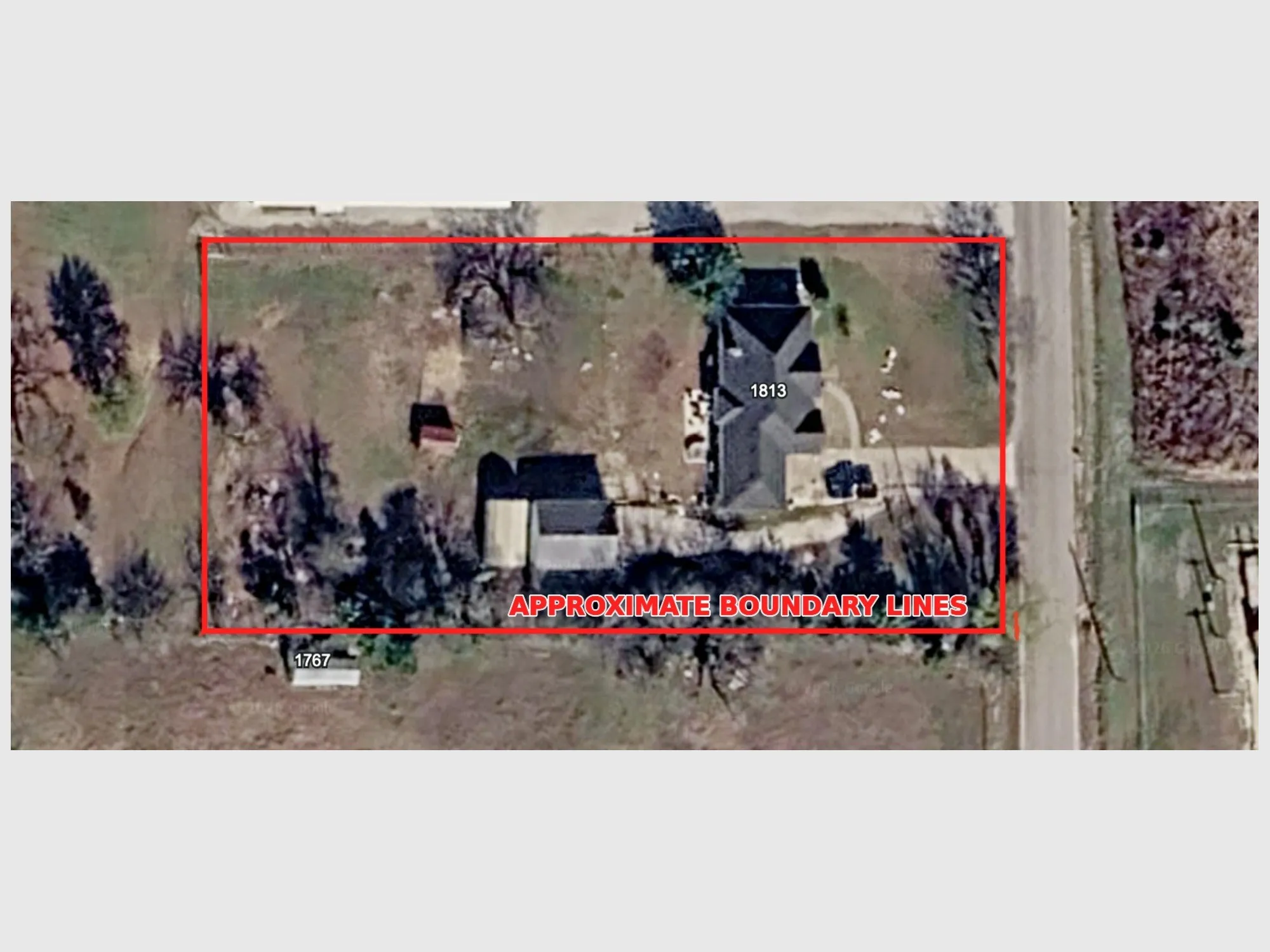 Aerial Property Image. Illustrating the approximate boundary lines of the property