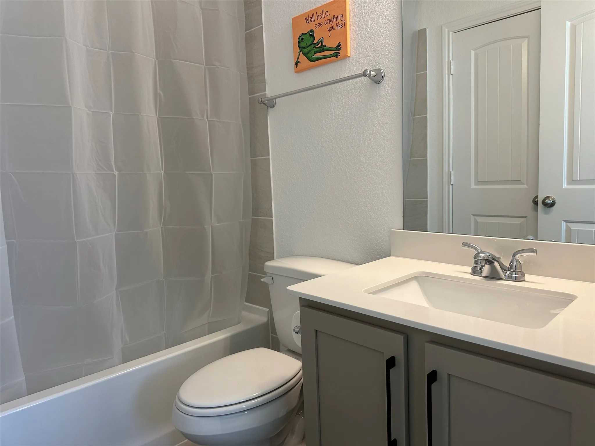 2nd Primary Full bathroom featuring vanity, toilet, and shower / bath combo with shower curtain