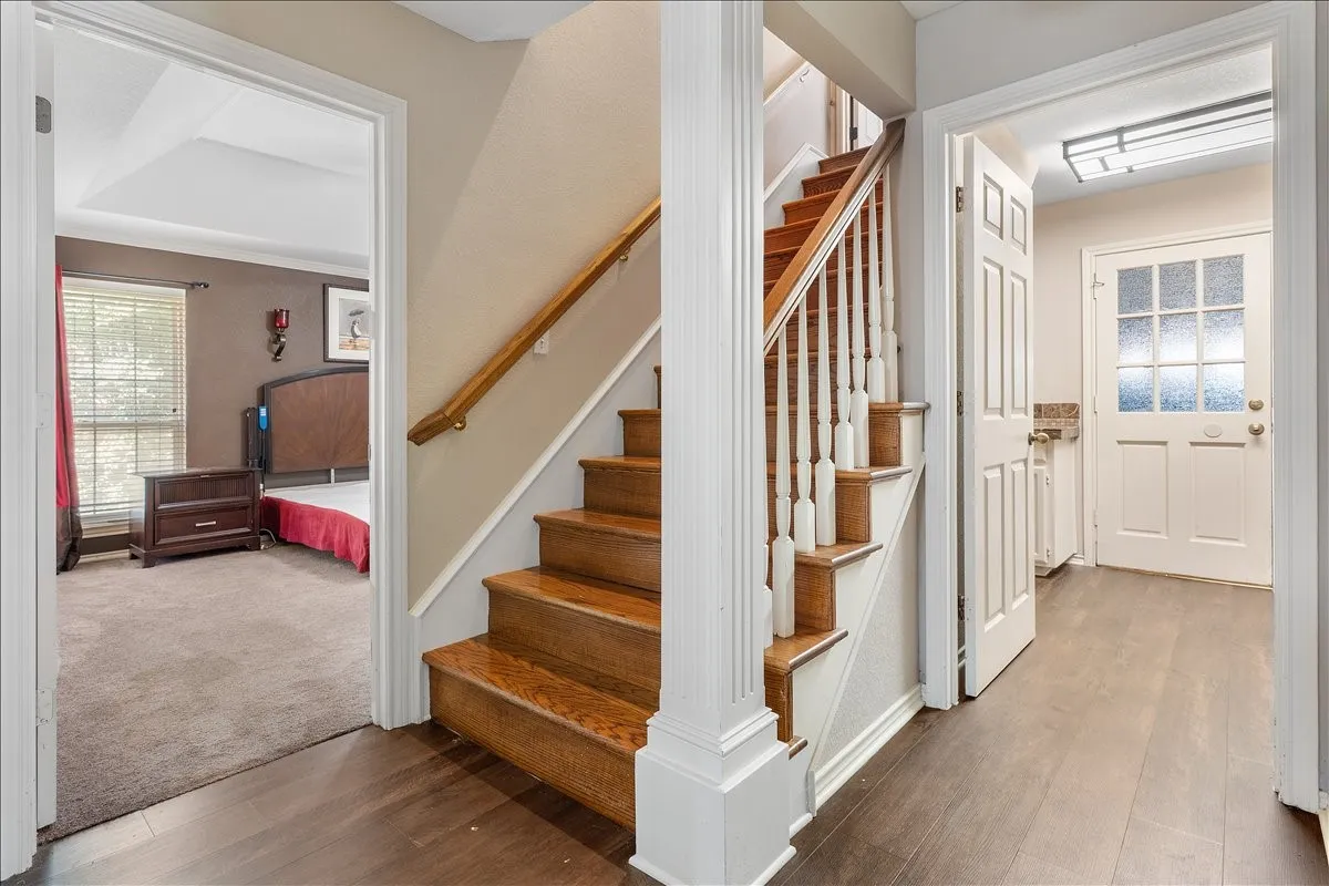 Wood-finish flooring throughout the main level
