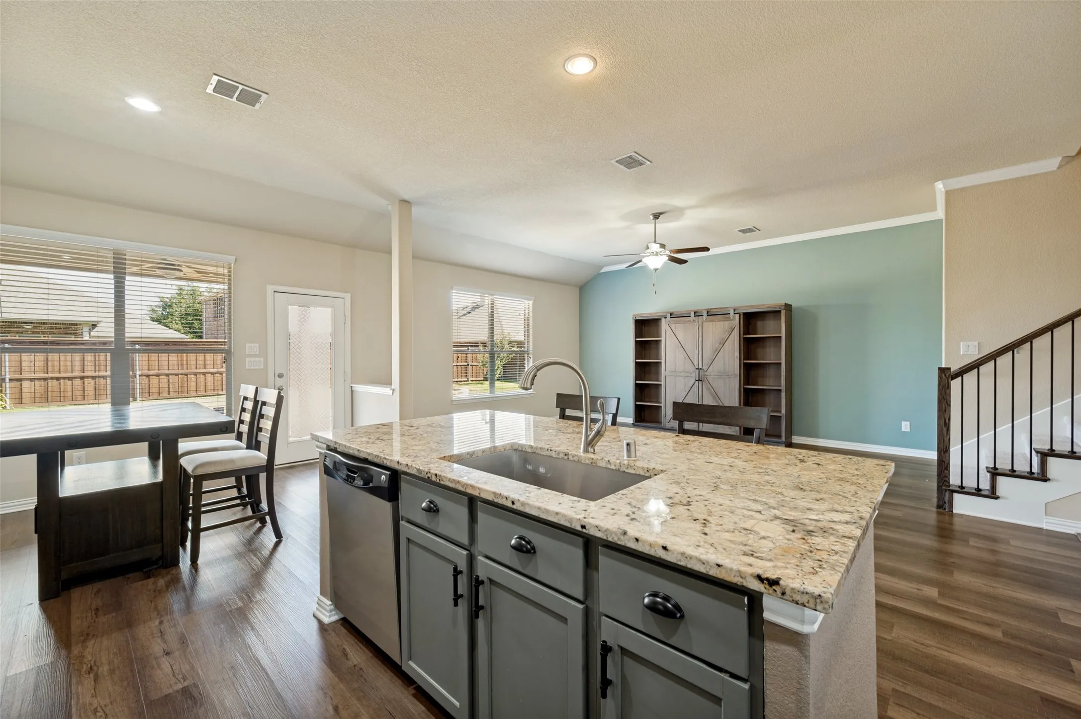 Open concept kitchen and living space.