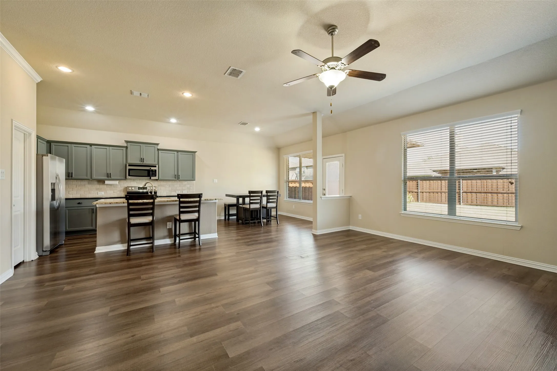 Open concept kitchen and living space.