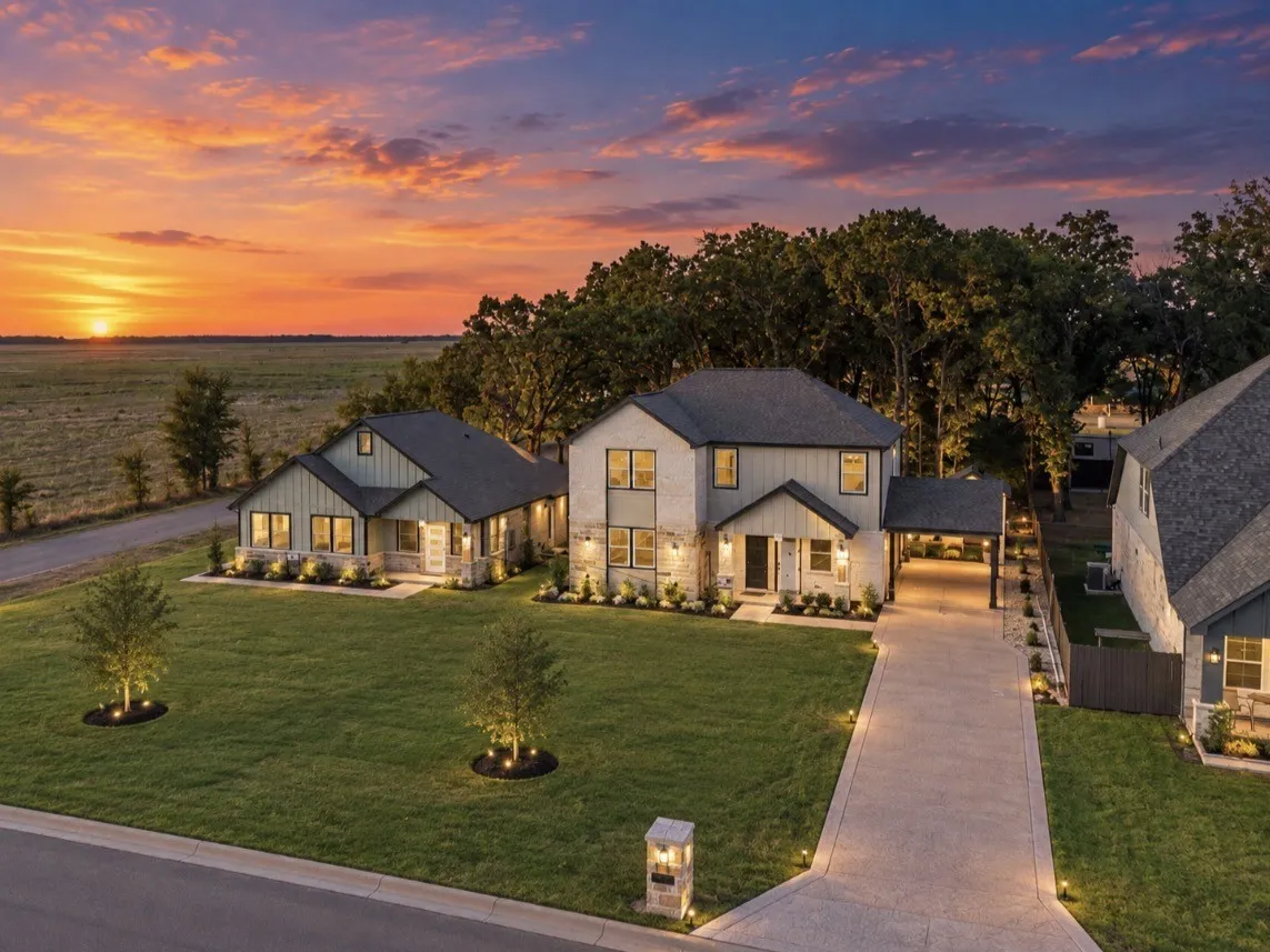 Modern architectural design with stone and siding exterior