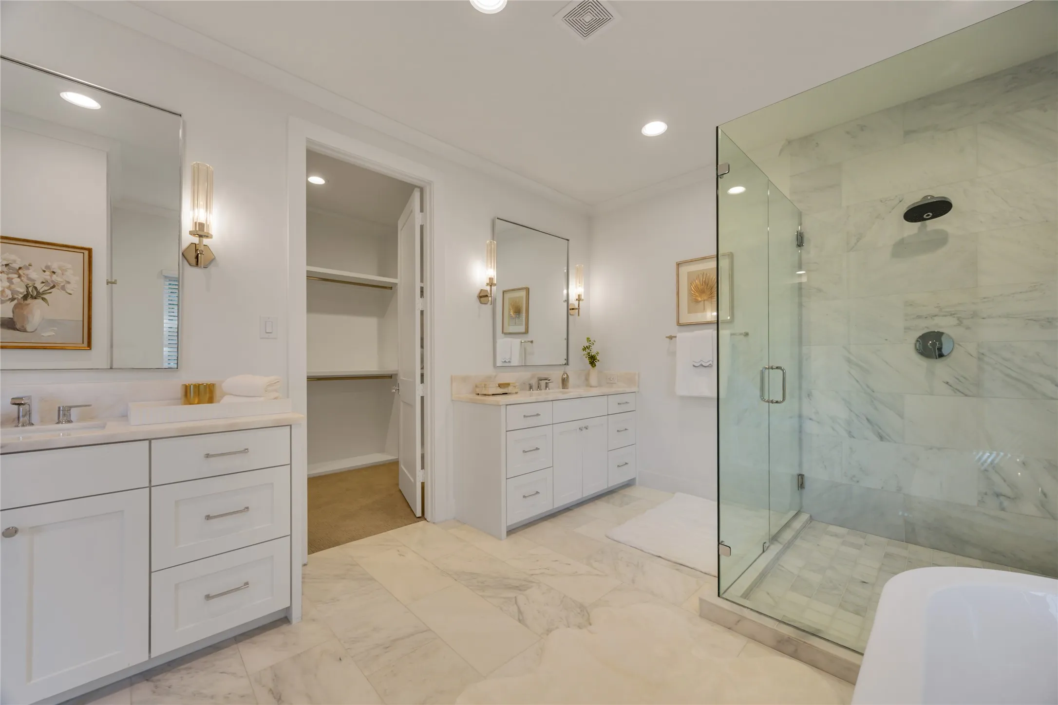 Dual vanities makes getting ready a breeze!