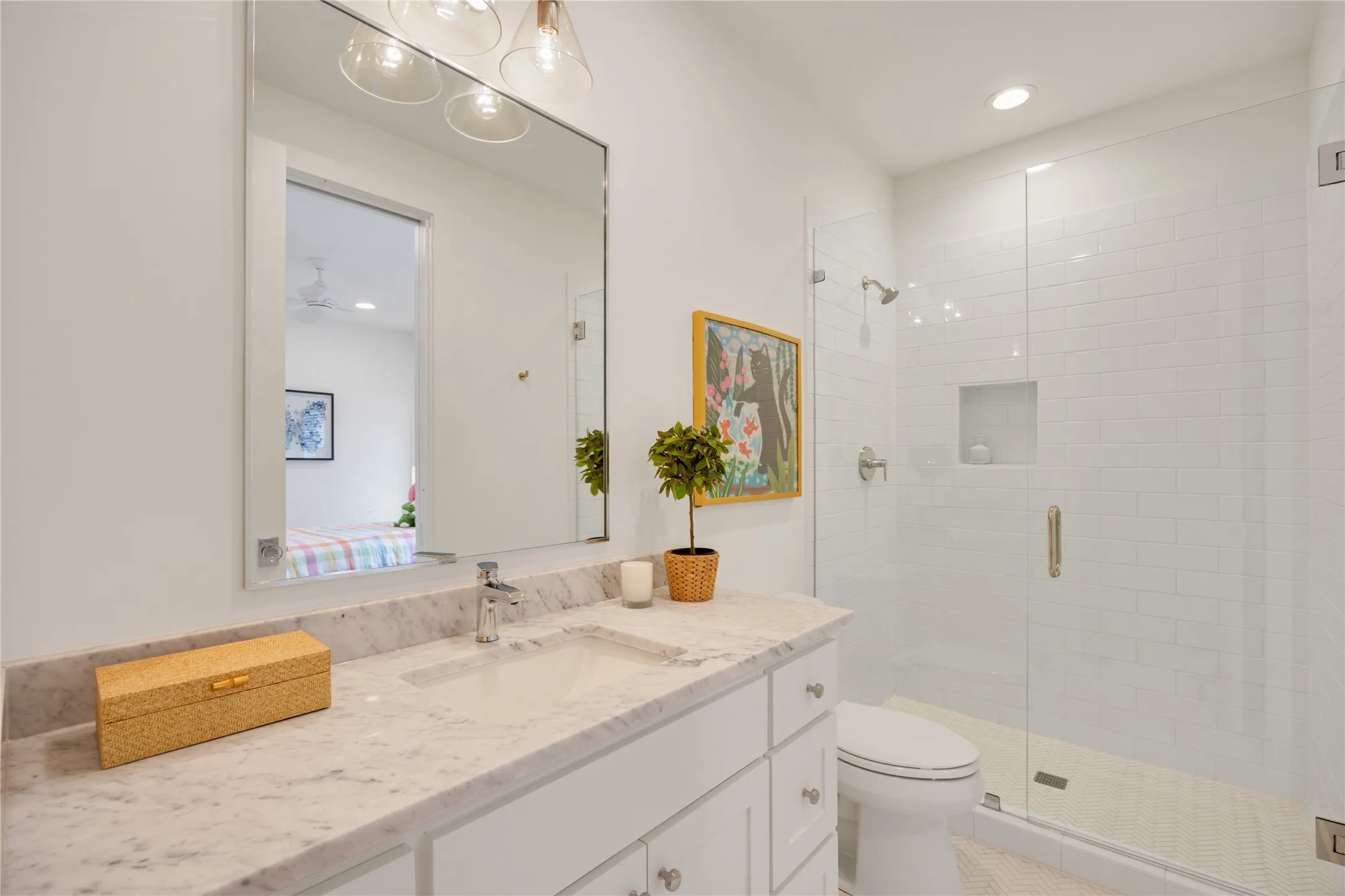 This bathroom is between the bedroom and the upstairs living area/game room.