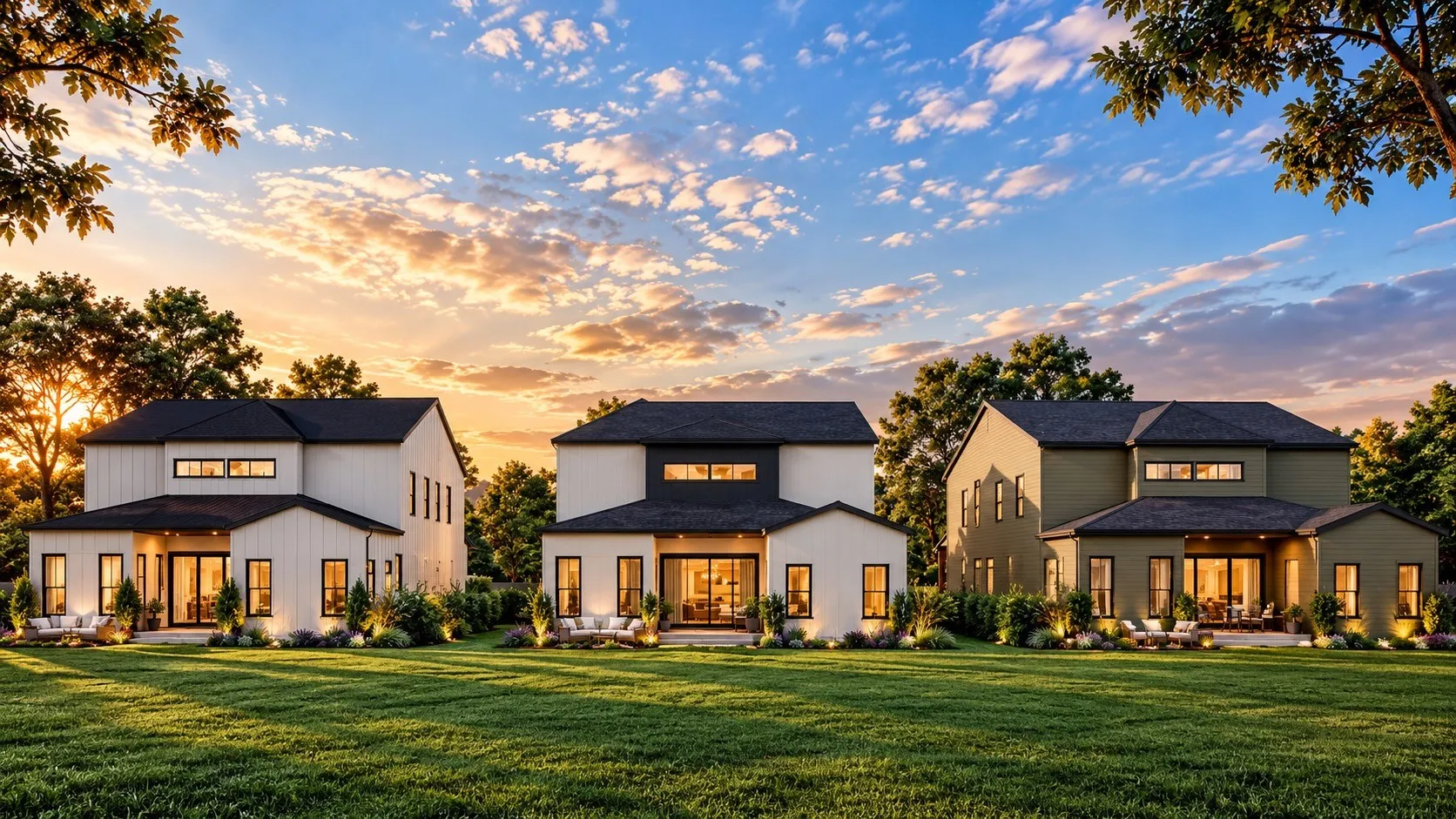 Exterior Rear Elevation Rendering - 3 Homes under construction on Nolte Dr. 1134 Nolte is on the far left, 1130 Nolte is in the middle and 1126 Nolte is on the far right. Targeted completion for 1134 and 1130 Nolte is December 2026. Targeted completion for 1126 Nolte is going to be 1st quarter 2027
