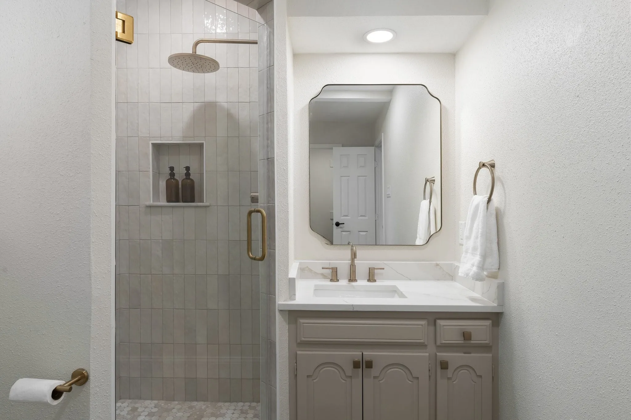 All new tile shower with  glass door
