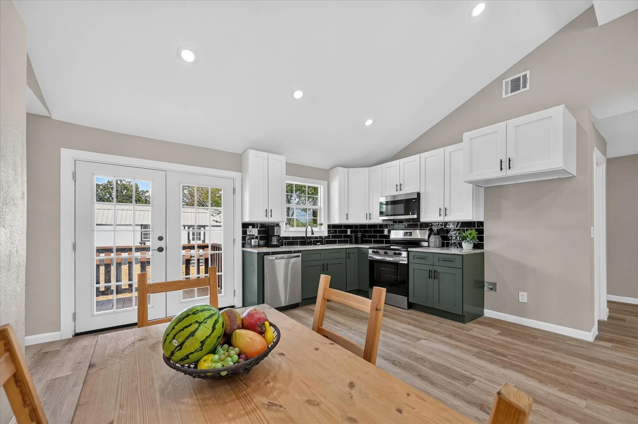 Vaulted ceiling with recessed lighting