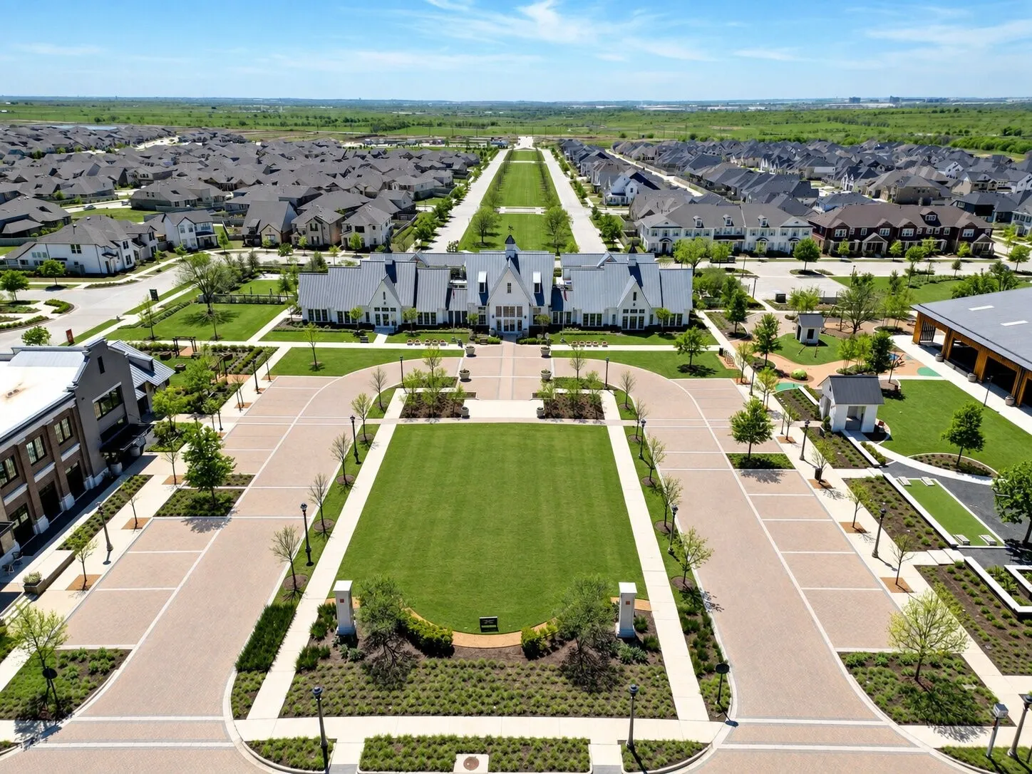Pecan Square offers exceptional community amenities, including resort-style pools, pickleball courts, a fitness center, co-working spaces, an indoor sports arena, dog park, playgrounds, pocket parks, event lawns, and an active resident lifestyle program.